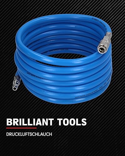 BRILLIANT TOOLS Druckluftschlauch 10m BT160005 Ø 6mm I 10 Meter langer, knickfester PU-Luftschlauch Druckluft mit Schnellkupplungen I 1-15 bar - Cheap-Us