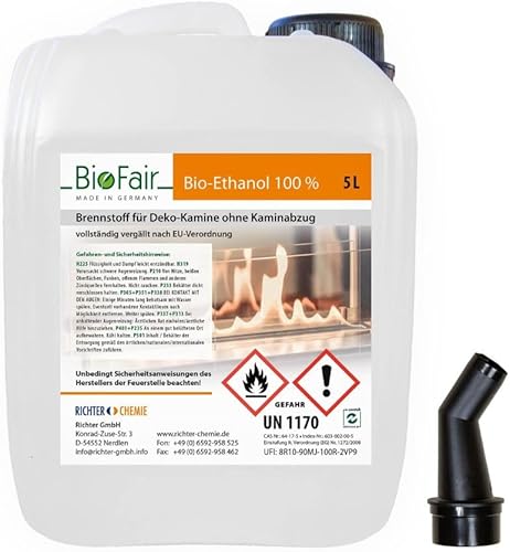 BioFair Bioethanol - 100% Reiner Brennstoff - Bioethanol für Bioethanolkamin, Ethanol Tischkamin, Wandkamin Indoor - 5 Liter - Cheap-Us