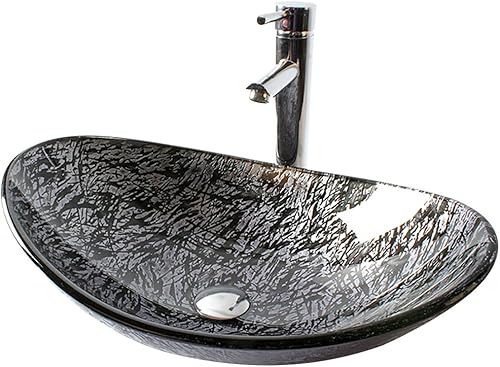 Homelava Modern Gehärtetes Glas Waschbecken Blatt Design Glas Aufsatz Waschschale mit Wasserfall Wasserhahn (Grün) - Cheap-Us