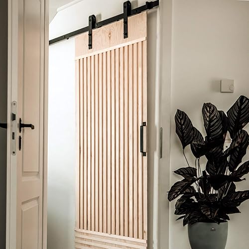 1x Natural Goods Berlin SCHIEBETÜRSYSTEM mehrere Modelle, Schwarz pulverbeschichtet, 2m, Scheunentor, Küchentür, Raumtrenner, Beschlag, Barn Door Hardware (Modell 'J 200', Schwarz) - Cheap-Us