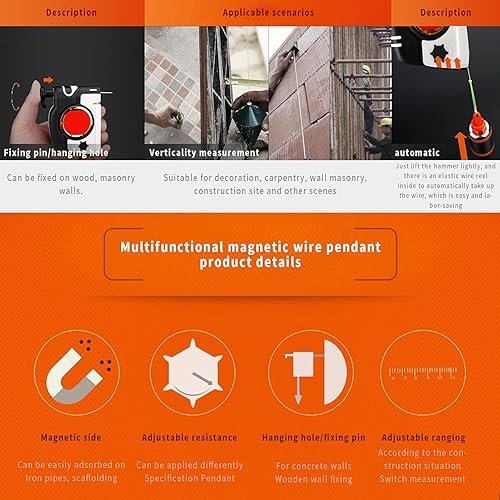 Magnetischer Senklot Mit Schnur, Plumb-Rite Bob Setter, 310g Plumb Bob Magnetisches Lot-Rite Mit 4,5m Automatisch Aufrollendes Kabel, Handlot Magnet Richtlot Maurerlot Lot Schnurlot - Cheap-Us