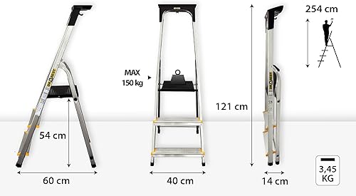 DRABEST Leiter PRO Serie Trittleiter Alu Leiter 5 Stufig Klappbar Stufenleiter mit Ablage Haushaltsleiter Belastbar bis 150 kg Stehleiter - Cheap-Us