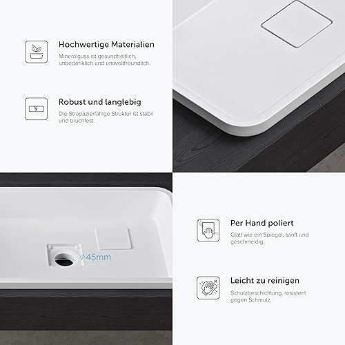 doporro Waschbecken Einbauwaschbecken 53x33x10,5cm Colossum104 Anthrazit matt aus Gussmarmor rechteckig mit Ablaufabdeckung ohne Armatur - Cheap-Us