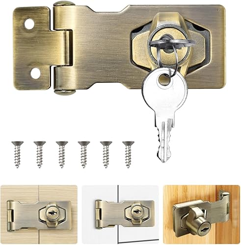 ADERTOS Türschloss Sicherheitsüberfalle 4 Zoll Abschließbar Überfalle mit Schloss Keyed Hasp Lock Vorrichtung Hasp Lock Silber Schublade Schrank Locks für Türen Haustür, Garagentor,Fenster - Cheap-Us