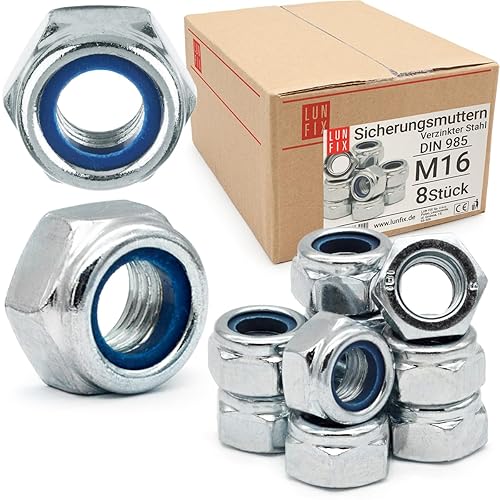 Sicherungsmuttern M10-1 kg (ca.98 Stk.) DIN 985 Selbstsichernde Muttern mit Nylonring verzinkter Stahl Stopmuttern Sechskantmuttern - Cheap-Us