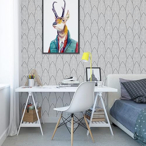 JOLIHOME Geometrische Muster Tapete Gold und Weiß Moderne Minimalistische Wasserdichte Selbstklebende Tapeten für Küchen Badezimmer Wohnzimmer Schlafzimmer Wandaufkleber 44,5x500cm - Cheap-Us