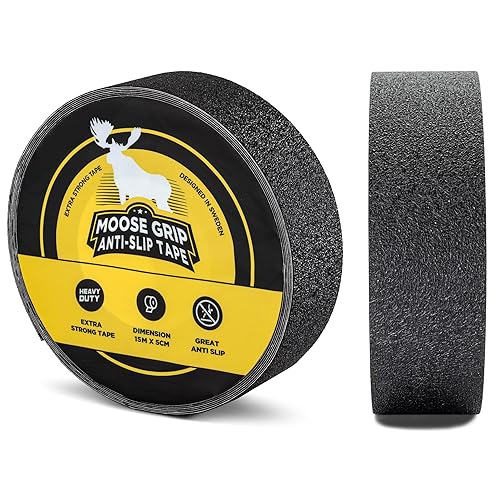 Safestep 15m x 2,5cm Moose Grip Anti Rutsch Klebeband Easy Clean - Hohe Traktion, Langlebiger, Rutschfester Kleber für Innentreppen, Böden, Rampen - PVC-frei, UV-beständig (15m x 2.5cm, Schwarz) - Cheap-Us