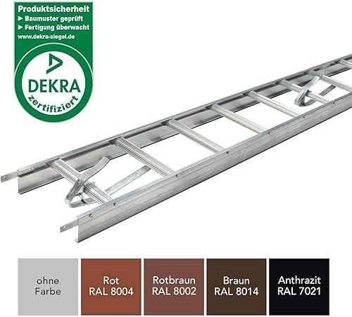 Alu Dachleiter Set Anthrazit, 5,88 m mit Dachhaken (50 mm, gekröpft für Dachsparren, für Pfannenziegel) inklusive Auflageschutz und Aushebesicherung, Made in Germany, DEKRA geprüft - Cheap-Us