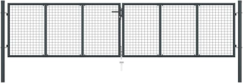 Festnight Doppeltor Gartentor 400x100 cm Doppelflügeltore Metall Gartentür Zauntor Abschließbar Zauntür Hoftor Tür Tor Gartenpforte mit Pfosten Einfahrtstor Hoftür Stahl, Anthrazit - Cheap-Us