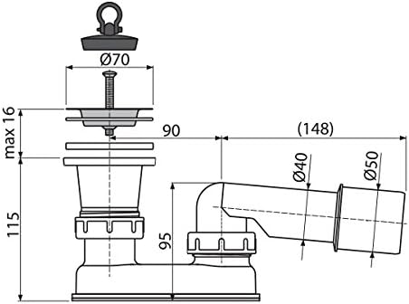 Ablauf Ablaufgarnitur für Duschtasse DN 50 Geruchsverschluss Siphon Sifon Dusche Garnitu - Cheap-Us