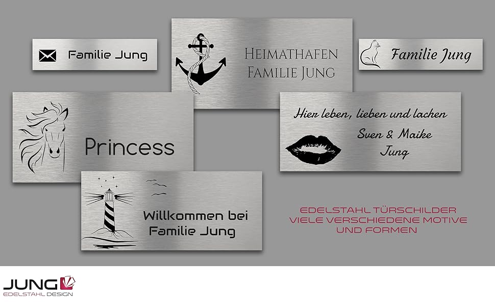 Edelstahl Schilder Leuchtturm, Hund, Katze, Pferd, Anker, Maritim, Pokalschild, Kater, Wohnungstür