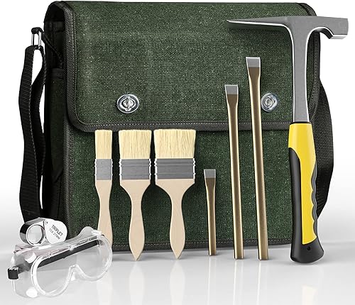 TZDTMEOS 10-teiliges Geologie-Stein-Plektrum-Set, Geologie-Hammer-Werkzeuge, 907 g Hammer und 3-teiliges Grabmeißel-Set für Felsjagd, mit Musette-Tasche, Juwelierlupe, Schutzbrille, 3 Bürsten. - Cheap-Us