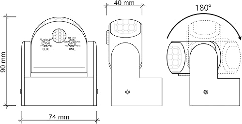 SEBSON® Bewegungsmelder Aussen IP65 Aufputz, LED geeignet, programmierbar, Infrarot Sensor 12m / 180° - 3m / 360° (2 Sensoren), Wand Montage schwenkbar, 3-Draht Anthrazit - Cheap-Us