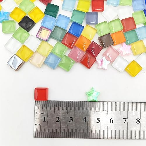 200g Bunte Kristall-Mosaik-Glasfliesen zum Basteln, Quadratisch und Stern kleine Mosaikglasstücke für Badezimmer, Küche, Heimdekoration(Seeblau) - Cheap-Us