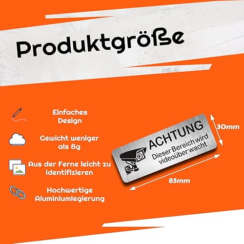 AIFIZO Schild Videoüberwachung 2 Stück 85mm×30mm mit 3M Tape, Gebürsteter Aluminium Achtung Videoüberwachung Schild, Achtung Privatgrundstück, Selbstklebend & Aluminium, Videoüberwachung Schild - Cheap-Us