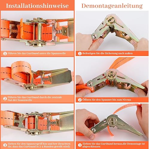 JAMITE 4 Stück Spanngurte,4x1000KG Ratschengurte Zurrgurte,5.5m lang,25 mm breit mit Ratsche und Haken Spannriemen Befestigungsriemen,Enorm Robuste Zurrgurte Geeignet für Feste Ladung - Cheap-Us