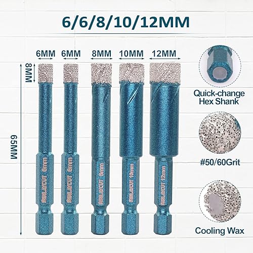 MINLAYCUT Diamantbohrer Fliesenbohrer 6/6/6/8mm+6mm 5 stücke Lochsäge Fliesen für Porzellan Fliese Keramik Granit Marmor Trockenbohren - Cheap-Us