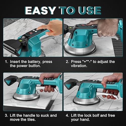 Fliesenleger Vibrationsgerät für Makita 18v,Fliesenvibrations Maschine,10 stuftige Einstellbare Geschwindigkeit, 14.5 cm Saugnapf, 100 kg Kapazität, geeignet für 47 * 47 Zoll und darunter (C) - Cheap-Us