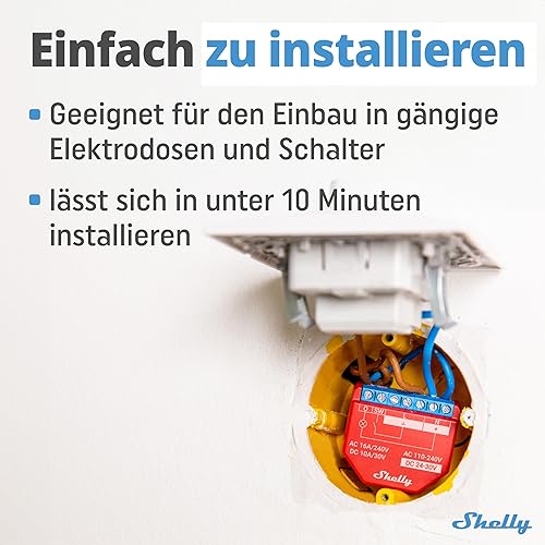 Shelly Plus 1PM | WLAN & Bluetooth Relais Schalter mit Strommessung - 16A | Lichtsteuerung | Funktioniert mit Alexa & Google Home | iOS- & Android-App | Kein Hub erforderlich - Cheap-Us