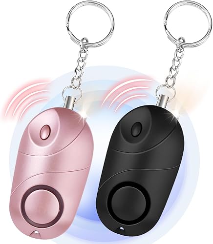 flintronic Persönlicher Alarm 140 dB, 2PCS Selbstverteidigungsalarm mit LED-Licht und Schlüsselanhänger, Taschenalarm Schlüsselanhänger Alarm für Frauen, Kinder, Nachtschicht （Schwarz+Rosa） - Cheap-Us