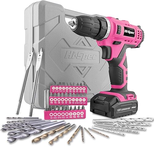 Hi-Spec 50tlg. Pinkes Akkuschrauber Set – 12V Bohrmaschine in Pink mit gängigen Holz-, Metall- und Steinbohraufsätzen – Praktischer Bohrer für Frauen im Haushalt - Cheap-Us
