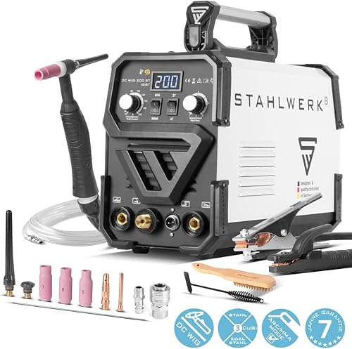 STAHLWERK DC WIG 200 ST IGBT - Kombi WIG Schweißgerät mit 200 Ampere und MMA E-Hand, 7 Jahre Herstellergarantie (DC WIG 200 ST IGBT, Metall und Hartplastik, 46 x 27 x 33 cm) - Cheap-Us