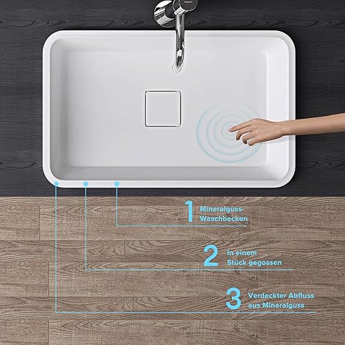 doporro Waschbecken Einbauwaschbecken 53x33x10,5cm Colossum104 Anthrazit matt aus Gussmarmor rechteckig mit Ablaufabdeckung ohne Armatur - Cheap-Us