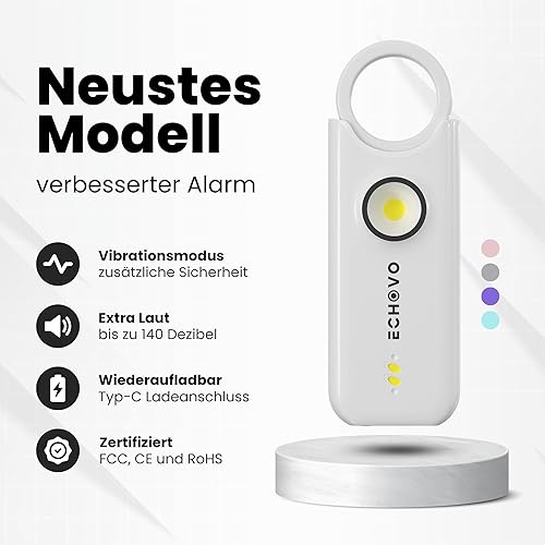 ECHOVO Original Selbstverteidigungs-Schlüsselanhänger für Frauen - persönlicher Alarm & Schlüsselanhänger für Frauen Sicherheit - 140 dB Alarm mit LED - Taschenalarm zur Selbstverteidigung (Pink) - Cheap-Us