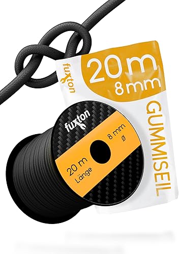 fuxton® Gummiseil (8mm x 20m), Expanderseil, Gummileine, Bungee Cord Marine, Spanngummi Meterware, schwarz - Cheap-Us