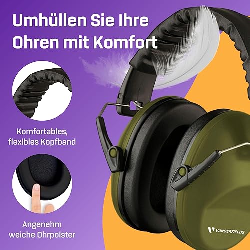 Vanderfields Gehörschutz für Erwachsene - SNR 26dB - Schwarz - Baustellen Kopfhörer - Kopfhörer Schule - Gehörschutz Schießsport - Gehörschutz Arbeit für Garten - Lärmschutz Kopfhörer - Lärmschutz - Cheap-Us
