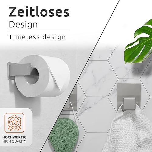 ECENCE 1x Toilettenpapierhalter + 2X Handtuchhaken ohne Bohren, Badezimmerset selbstklebend Chrom Badezimmeraccessoires - aus rostfreiem Edelstahl 304, Handtuchhalter + Klorollenhalter - Cheap-Us
