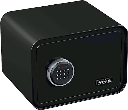 mySafe 350 Code | Elektronischer Tresor mit Zahlenschloss | 35x35x28cm | Design Safe | Möbeltresor | Stahltresor Doppelbolzenverriegelung | Alarm und Notschlüssel | Wand- Bodentresor | Farbe Blau-Weiß - Cheap-Us