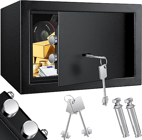 KESSER® Tresor Möbeltresor mit Doppelbartschloss, Safe Geldschrank Boden-Wandtresor Wandsafe 30x20x20cm ink. 2 x Schlüssel & Befestigungsschraube, Schwarz - Cheap-Us