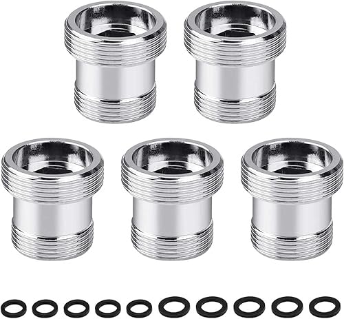 HJIAMA 5 Stück Aluminium Wasserhahn Adapter, Außengewinde Wasserhahn, mit Dichtungsring, Silber, Wasserhahnadapter, Gewindeadapter für Außengewinde M18 und M22 - Cheap-Us