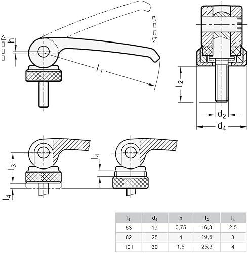 Ganter Normelemente | Exzenterspanner mit Schraube - 927-82-M8-60-B-B | Grifflänge l1: 82mm | Gewinde d2: M8 | Hebel Zink-Druckguss, schwarz | 1 Stück - Cheap-Us