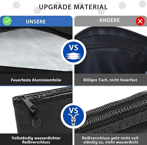 Feuerfeste Tasche 2er Set | Feuersichere Wasserabweisend Dokumententasche Hülle Beutel Behälter für A4 Dokumente Passport Bankdatei Geld Wertsachen | aus Hochwertigem Silikon Fiberglas - Cheap-Us