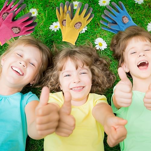 tao pipe 3Paar Gartenhandschuhe Kinder, Cartoon Arbeitshandschuhe Kinder, rutschfeste Schutzhandschuhe für 3-7 Jahre Mädchen und Jungen, Gartenarbeit, Arbeiten, Spielen - Cheap-Us