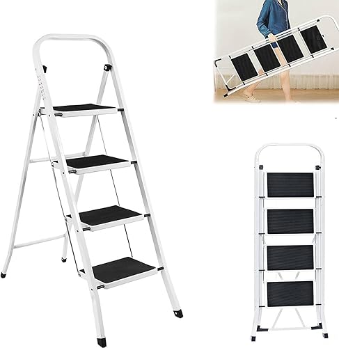 2 Stufen Tritthocker, Mini-Hocker, Klapptritt 2 Stufen Stahl Faltbare Trittleiter Klappbar Leiter mit Rutschfester Gummimatte, Sicheres Breites Pedal, Haushaltsleiter Tritthocker, bis 150 kg belastbar - Cheap-Us