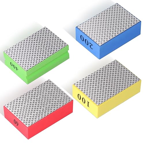 4 Stück Glass Schleifer, Diamant Handschleifpad, Fliesen Schleifblöcke Polierpads Diamant Schleifpad für Steinkeramikfliesen Glas Schleifen Trimmen, 60#, 100#, 200#, 400# - Cheap-Us