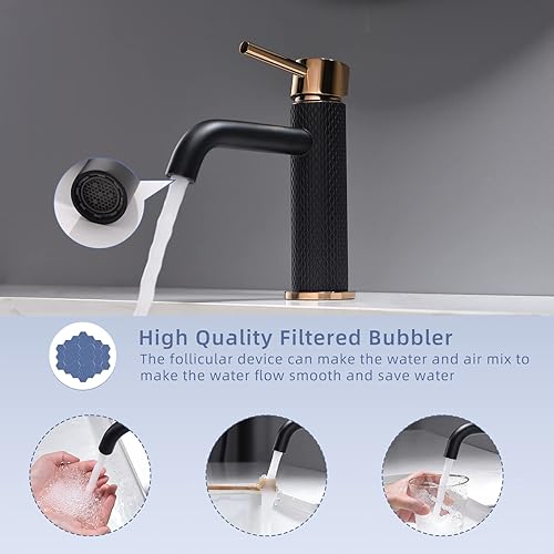 TIMACO Mischbatterie Bad Wasserhahn Badarmatur Waschtischarmatur Waschbeckenarmatur Waschbecken Badezimmer,Schwarz und Gold - Cheap-Us