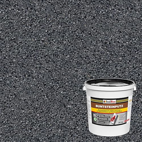 Isolbau - Buntsteinputz für Außen und Innen (Anthrazit) 20 kg - BP100 Mosaikputz Dekorationsputz Frostsicher, Wasserfest, Stoßfest - Cheap-Us