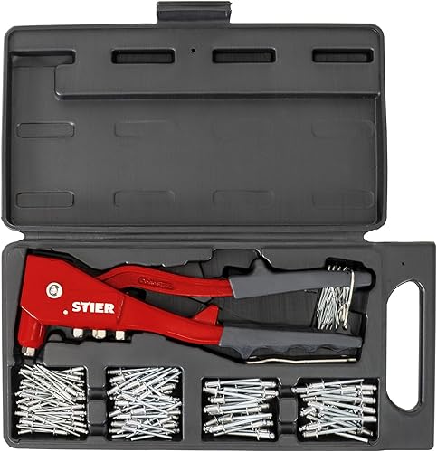 STIER Blindnieten Set, 201-teilig mit Handnietzange & Blindnieten, inklusive 4 auswechselbaren Mundstücken für flexible Anwendung, Blindnietzange, Nieten - Cheap-Us