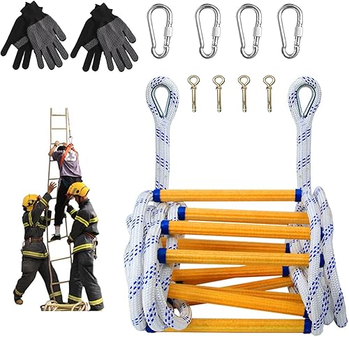 5M Strickleiter, Strickleiter Feuerfeste Rettungsleiter, Notausgangsleiter Feuerleiter Sicherheitsleitern mit Karabinern, Schwer Entflammbare Feuerfeste Rettungsleiter für Outdoor Balkon Fenster (5M) - Cheap-Us