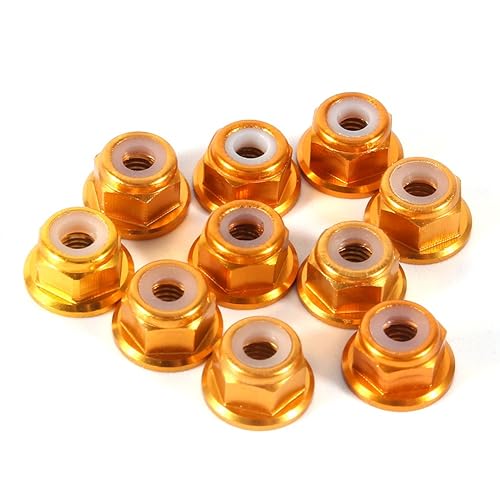 Sechskant-Selbstverriegelungsmuttern, 10 Stück, M5-Mutter, CNC-Aluminium, Flansch, Nylon, selbstsichernde Metallmuttern, dunkelrot - Cheap-Us