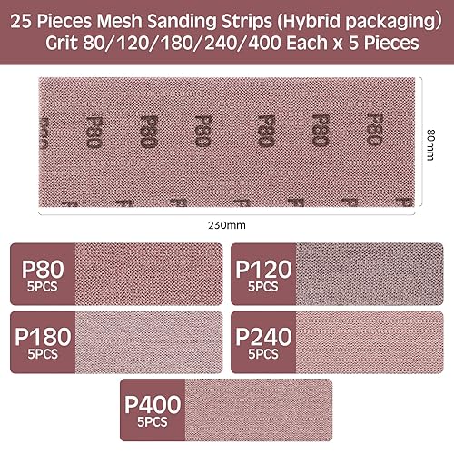 Sruhrak Netz Schleifstreifen 80 x 230mm，25 Stück Profi-Schleifgitter mit P120 Körnung, für Handschliff, Schwingschleifer und Handschleifblock - Cheap-Us