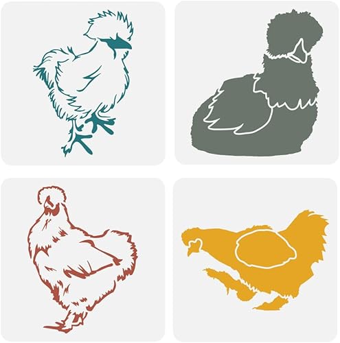FINGERINSPIRE 4 Stück Seidige Hühner Malschablone 20x20 cm Wiederverwendbare Hühner Schablone Bauernhoftier Kunststoff Schablone Hühner Muster Schablonen Zum Malen Auf Holz Leinwand Stoff Wandmöbeln - Cheap-Us