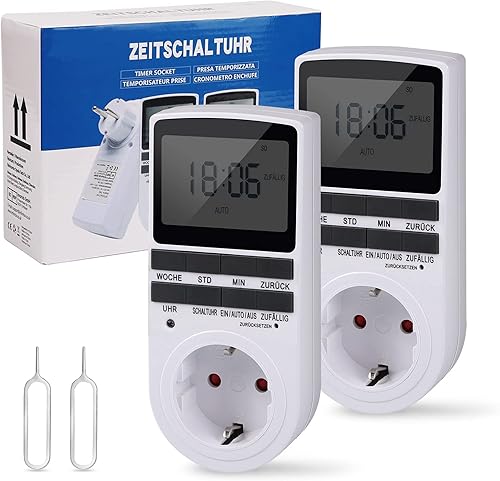 Nach Maß Deutsche Ausführung Zeitschaltuhr Digital - 2 PCS | Digitale Elektrische Zeitschaltuhr Steckdose mit Deutsche System und Tasten | 10 konfigurierbare Programme | 12/24h Modus - Cheap-Us