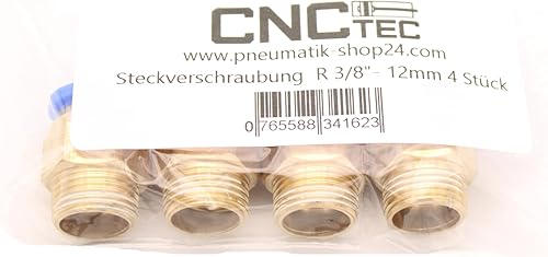 Pneumatik Steckverschraubung R 3/8' auf 12mm IQS, 4 Stück Push In Druckluftanschluß Steckanschluss - Cheap-Us