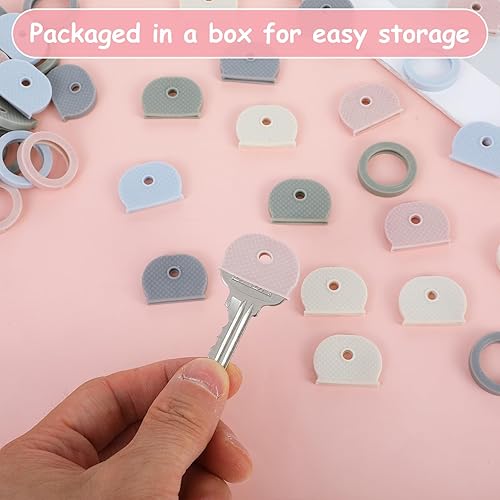 Lnngub 50 Stück Schlüsselkappen, Bunter Silikon Schlüsselabdeckungen 25 Runde Schlüsselkappen + 25 Halbrunde Schlüsselkappen Set 5 Farben Schlüsselkennzeichnung Set zur Schlüsselidentifikation - Cheap-Us
