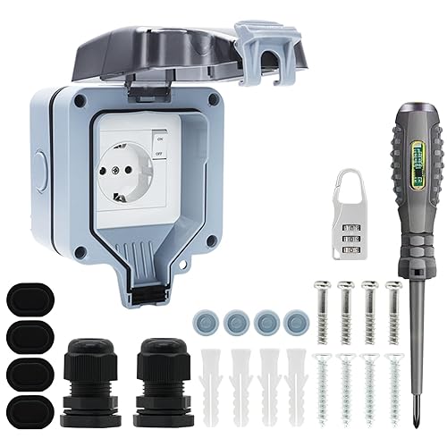 Außensteckdose Wasserdicht Steckdose IP66 1fach mit Schalter,Wandsteckdose Feuchtraum Aufputz Schutzkontakt Gartensteckdose Staubdicht Wetterfest Outdoor Steckdose mit Klappdeckel - Cheap-Us